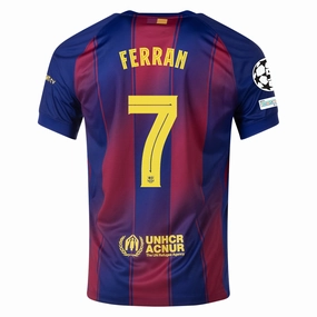 Nike Ferran FC Barcelona Home Jersey 25/26 w/ Champions League Patches (Deep Royal Blue/Midwest Gold) Friction Resistant Coating Breathable Design