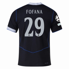 Friction control Ultra Soft Feel Nike Fofana Chelsea T90 Authentic Third Jersey w/ Champions League & World Champions Patch 25/26 (Black/Silver)