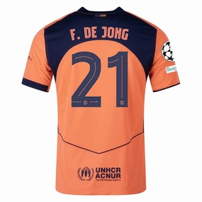 Technical Build Nike Frenkie De Jong Men's FC Barcelona T90 Third Jersey 25/26 w/ Champions League Patches (Mango/Navy)