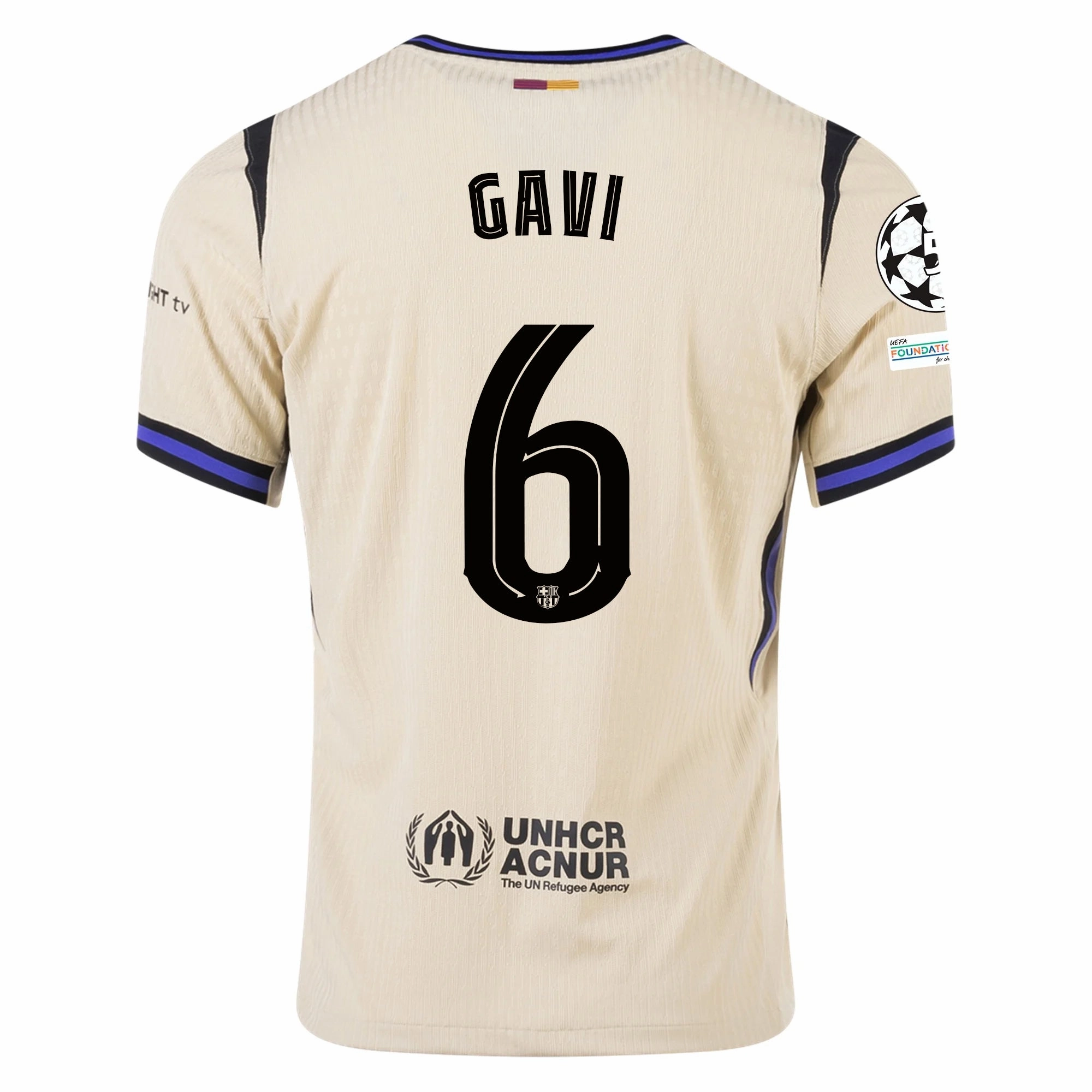 Nike Gavi Men's FC Barcelona Authentic Away Jersey w/ Champions League Patches (Team Gold/Persian Violet/Black) Neutral Style