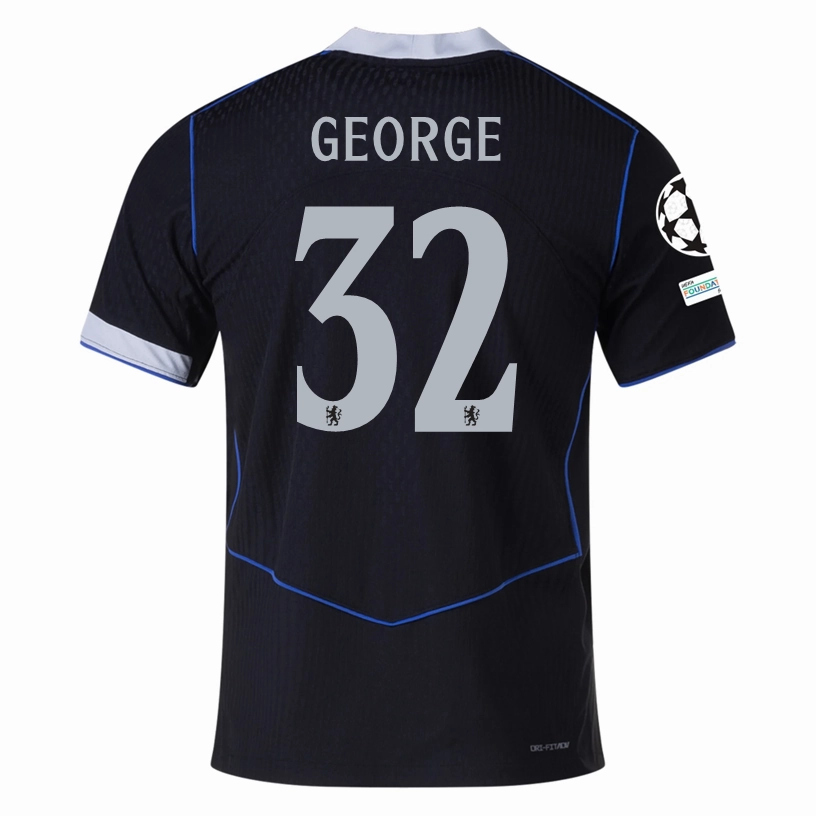 Ventilated Design Weekend Style Nike George Chelsea T90 Authentic Third Jersey w/ Champions League & World Champions Patch 25/26 (Black/Silver)