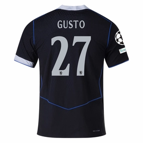 Active Comfort Flexible Knit Construction Nike Gusto Chelsea T90 Authentic Third Jersey w/ Champions League & World Champions Patch 25/26 (Black/Silver)