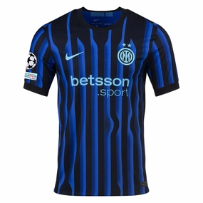 Nike Inter Milan Authentic Home Jersey w/ Champions League Patches 25/26 (Lyon Blue/Black/Chlorine Blue) Yarn Dye Pattern
