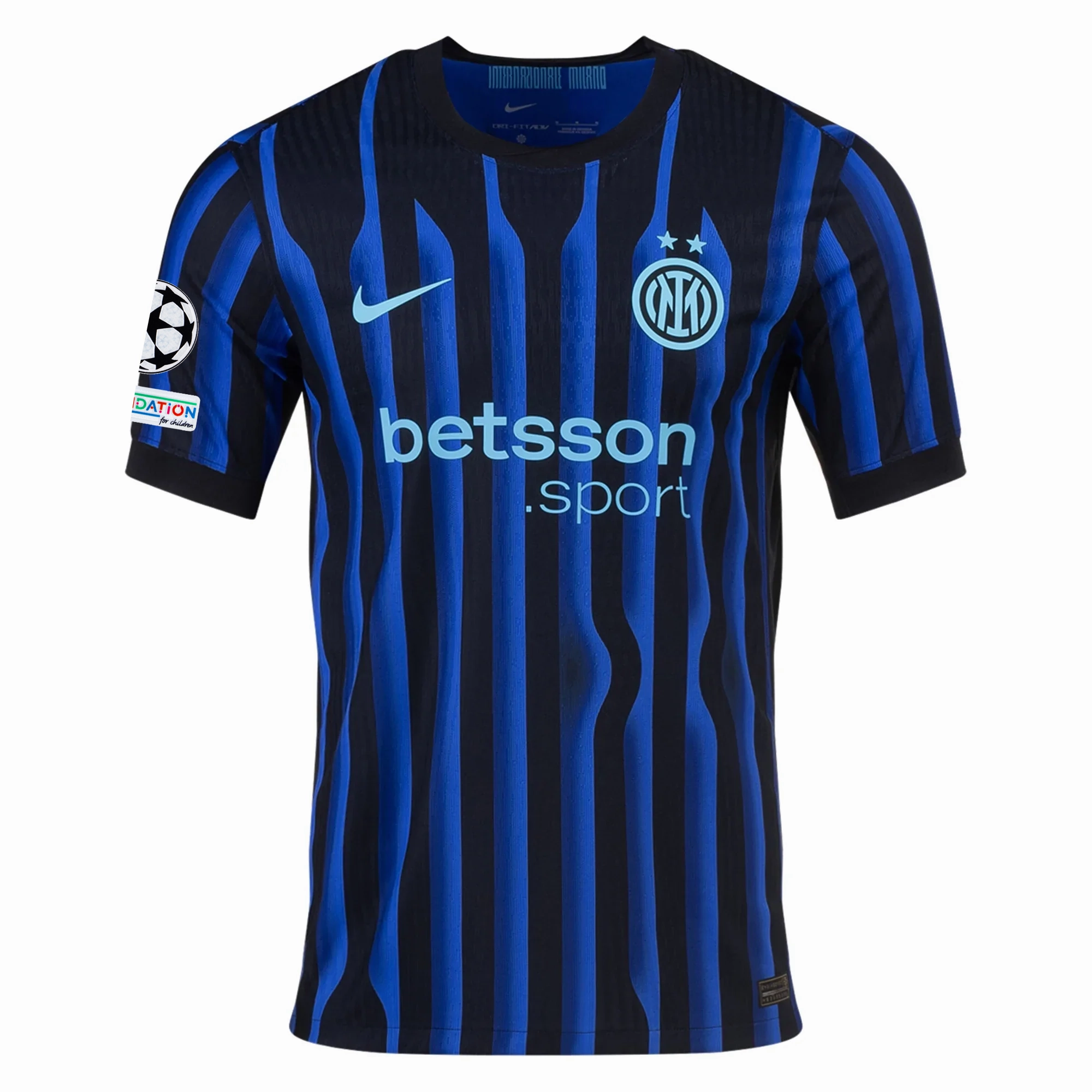 Nike Inter Milan Authentic Home Jersey w/ Champions League Patches 25/26 (Lyon Blue/Black/Chlorine Blue) Flexible Collar System Modular Panel Layouts