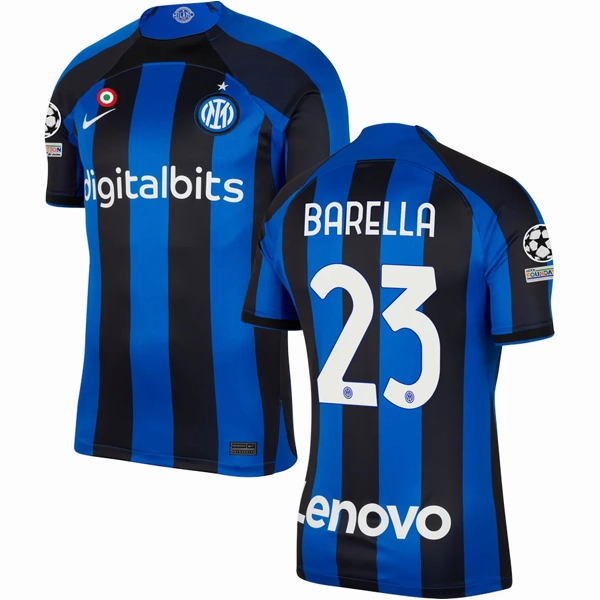 Nike Inter Milan Barella Home Jersey w/ Champions League Patches 22/23 (Lyon Blue/Black) Compact Knit Structure Layered construction