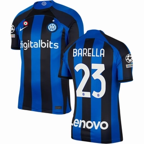 Nike Inter Milan Barella Home Jersey w/ Champions League Patches 22/23 (Lyon Blue/Black) Compact Knit Structure Layered construction