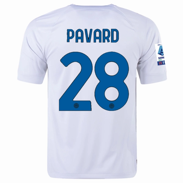 Smooth Zone Paneling Pro Fit Nike Inter Milan Benjamin Pavard Away Jersey w/ Series A   Copa Italia Patches 23/24 (White/Lyon Blue)