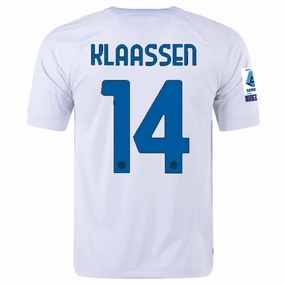 Nike Inter Milan Davy Klaassen Away Jersey w/ Series A   Copa Italia Patches 23/24 (White/Lyon Blue) Athletic Silicone Trim Quick Cool Material