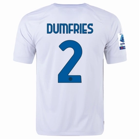 Nike Inter Milan Denzel Dumfries Away Jersey w/ Series A   Copa Italia Patches 23/24 (White/Lyon Blue) Anti Static Treatment