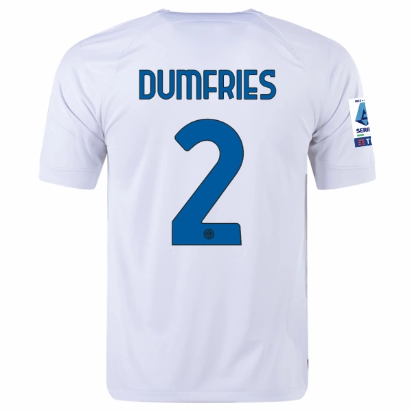 Breathable Gear Nike Inter Milan Denzel Dumfries Away Jersey w/ Series A   Copa Italia Patches 23/24 (White/Lyon Blue)