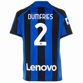 Nike Inter Milan Denzel Dumfries Home Jersey w/ Serie A   Copa Italia Patches 22/23 (Lyon Blue/Black) Flexible Shoulder Gusset Fade Resistant Dye