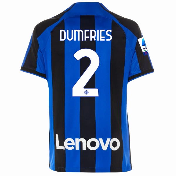 Nike Inter Milan Denzel Dumfries Home Jersey w/ Serie A   Copa Italia Patches 22/23 (Lyon Blue/Black) Flexible Shoulder Gusset Fade Resistant Dye