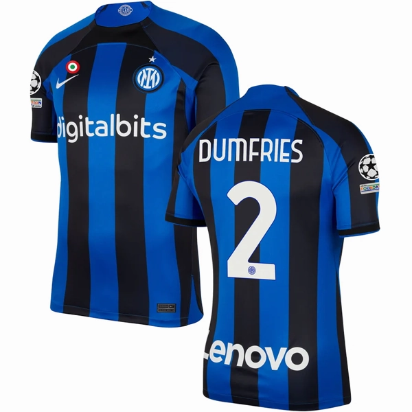 Nike Inter Milan Dumries Home Jersey w/ Champions League Patches 22/23 (Lyon Blue/Black) Fast Reaction Four Way Stretch Fabric