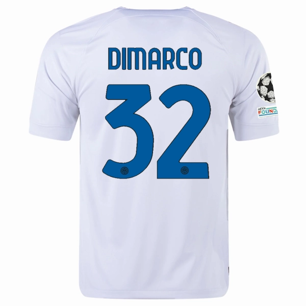 Quick Release Fastening Quick Release Hem Nike Inter Milan Federico Dimarco Away Jersey w/ Champions League   Copa Italia Patches 23/24 (White/Lyon Blue)
