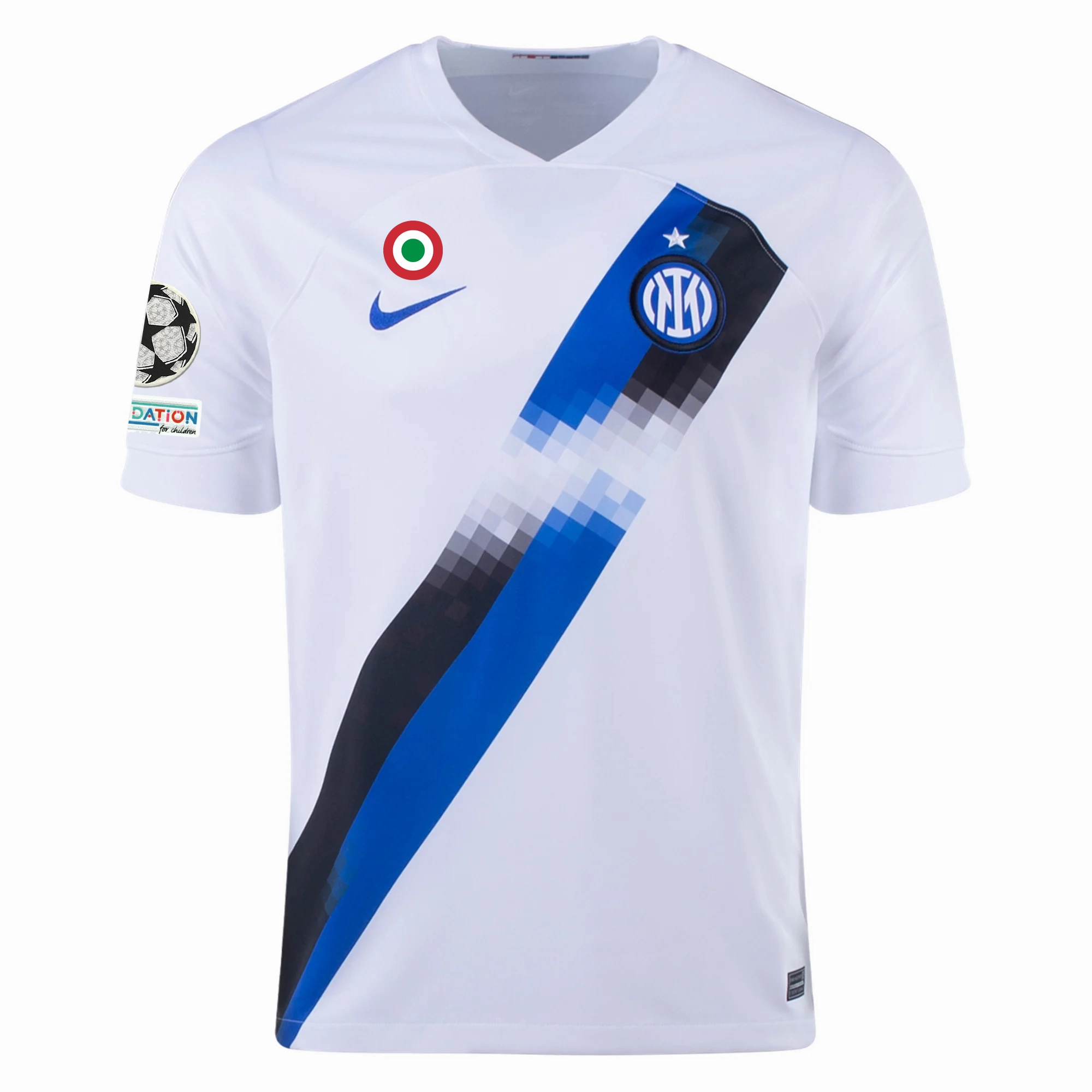 Nike Inter Milan Federico Dimarco Away Jersey w/ Champions League   Copa Italia Patches 23/24 (White/Lyon Blue) Athletic Silicone Grip