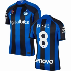 Nike Inter Milan Gosens Home Jersey w/ Champions League Patches 22/23 (Lyon Blue/Black) Multi Directional Stretch Panels Comfort Focused