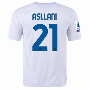 Nike Inter Milan Kristjan Asllani Away Jersey w/ Series A   Copa Italia Patches 23/24 (White/Lyon Blue) Silent Fit Seamless construction