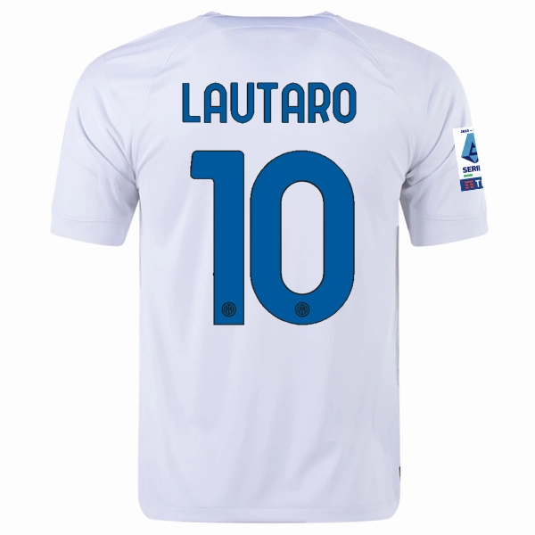 Nike Inter Milan Lautaro Martinez Away Jersey w/ Series A   Copa Italia Patches 23/24 (White/Lyon Blue) Thermoregulating Technology