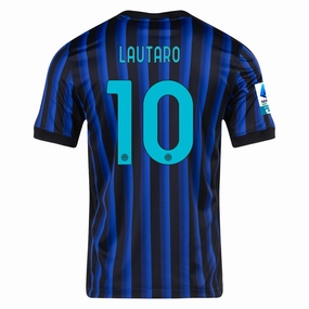 Stretch Trim Streetwear Style Nike Inter Milan Lautaro Martinez Home Jersey w/ Serie A Patch 25/26 (Lyon Blue/Black/Chlorine Blue)