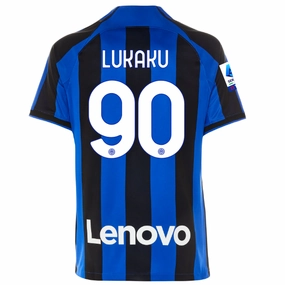 Weekend Style Crisp Look Nike Inter Milan Romelu Lukaku Home Jersey w/ Serie A   Copa Italia Patches 22/23 (Lyon Blue/Black)