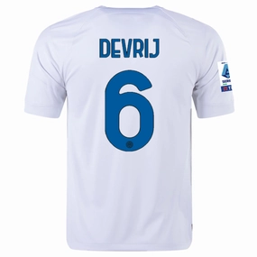 Athletic Collar Style Nike Inter Milan Stefan de Vrij Away Jersey w/ Series A   Copa Italia Patches 23/24 (White/Lyon Blue)