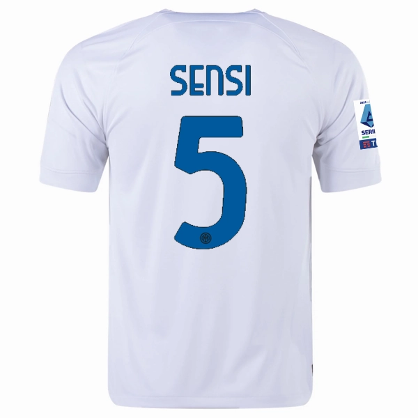 Wicking Channel Technology Classic Fit Nike Inter Milan Stefano Sensi Away Jersey w/ Series A   Copa Italia Patches 23/24 (White/Lyon Blue)