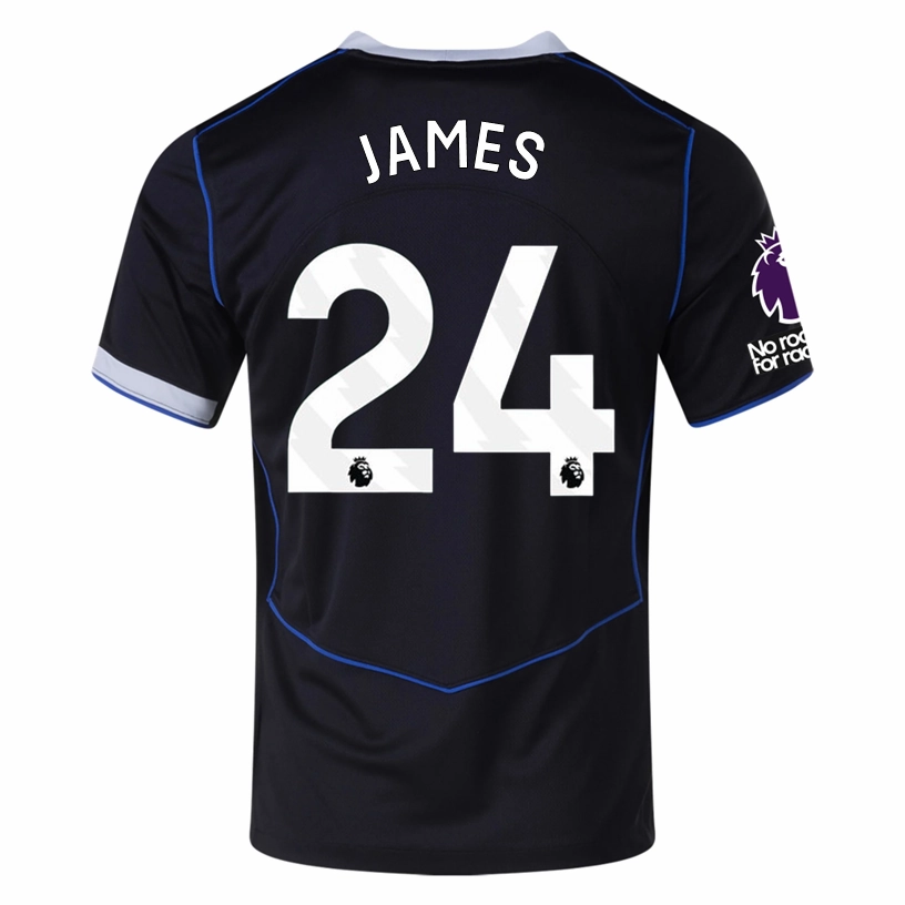 Hygroscopic Fiber Blend Nike James Chelsea T90 Third Jersey w/ EPL   NRFR   CWCC Patch 25/26 (Black/Silver)