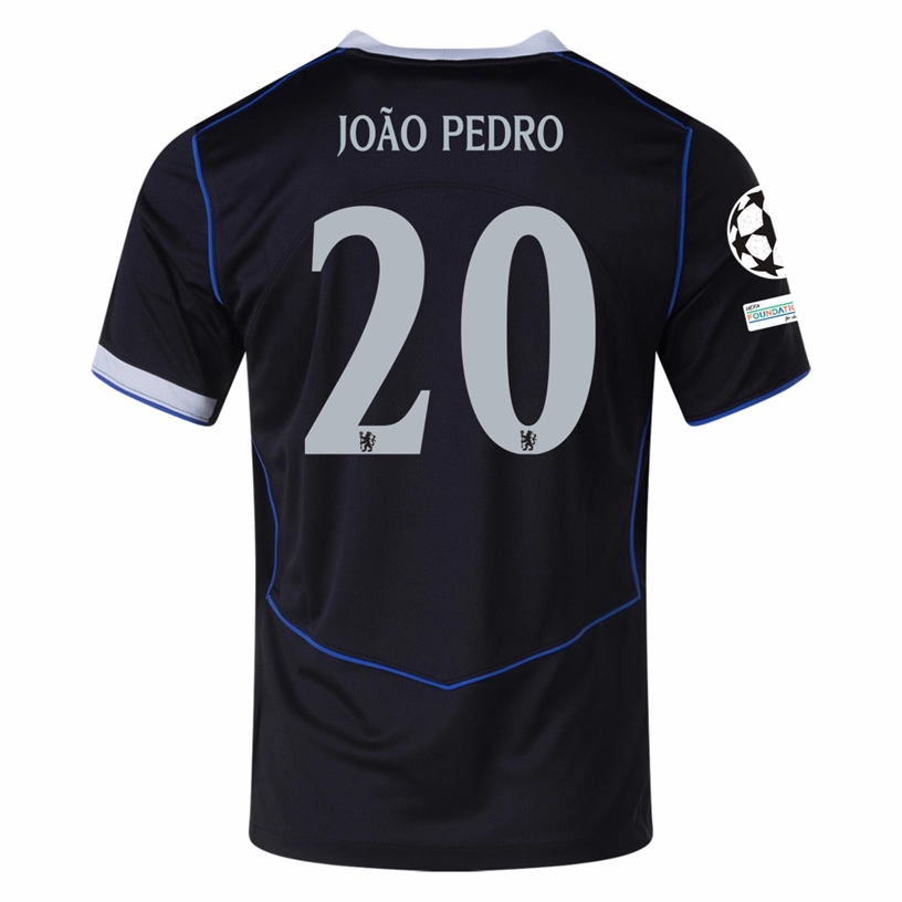 Nike Joao Pedro Chelsea T90 Authentic Third Jersey w/ Champions League & World Champions Patch 25/26 (Black/Silver) Layered Paneling
