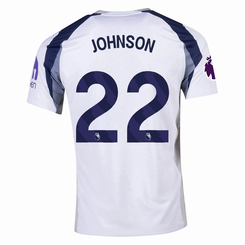 Nike Johnson Tottenham Hotspurs Home Jersey w/ EPL   No Room For Racism Patch 25/26 (White/Iron/Binary Blue) All Day Comfort Flex