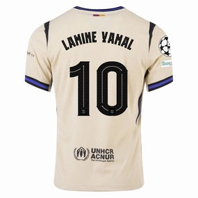Airflow Channel Panels Nike Lamine Yamal Men's FC Barcelona Authentic Away Jersey w/ Champions League Patches (Team Gold/Persian Violet/Black)