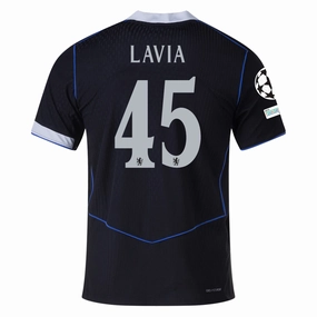 Nike Lavia Chelsea T90 Authentic Third Jersey w/ Champions League & World Champions Patch 25/26 (Black/Silver) Flexible Neckline Agile Fit