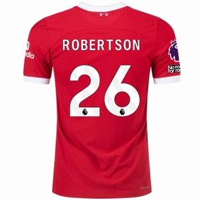 Nike Liverpool Authentic Andy Robertson Vaporknit Match Home Jersey w/ EPL   No Room For Racism 23/24 (Red/White) Temperature Regulating Fiber Sporty Appeal