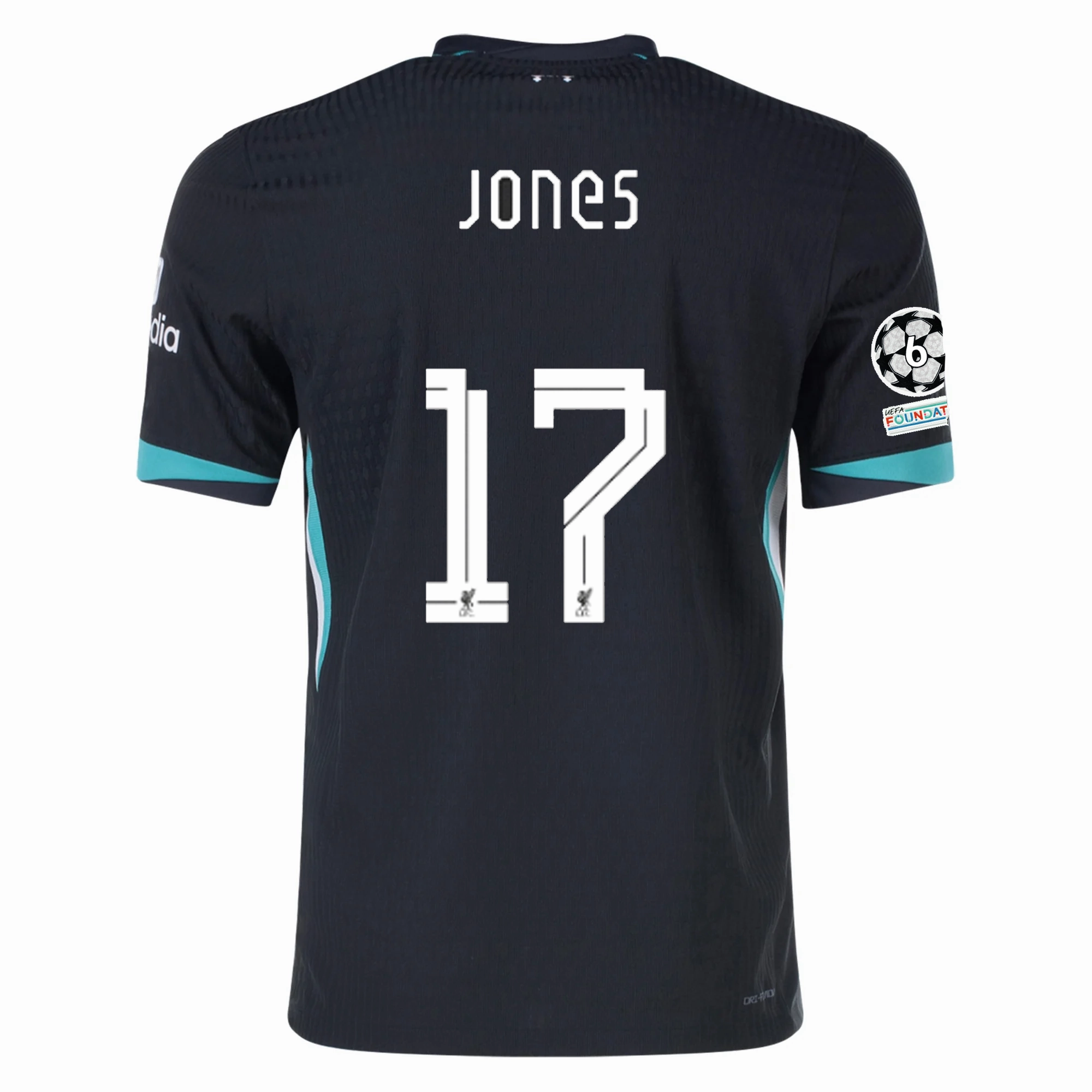 Nike Liverpool Authentic Curtis Jones Away Jersey w/ Champions League 24/25 (Night Forest/Washed Teal) Active Motion