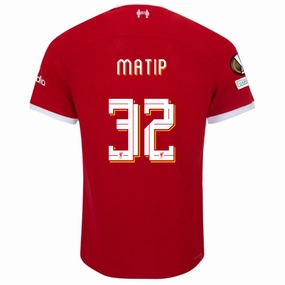 Nike Liverpool Authentic Jo?l Matip Vaporknit Match Home Jersey w/ Europa League Patches 23/24 (Red/White) Stretch Comfort Bonded Armhole