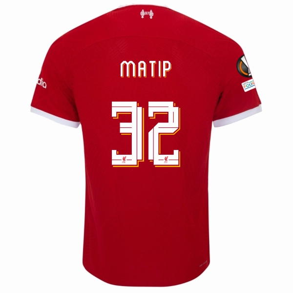 Nike Liverpool Authentic Jo?l Matip Vaporknit Match Home Jersey w/ Europa League Patches 23/24 (Red/White) Stretch Comfort Bonded Armhole