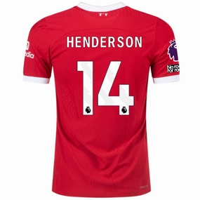Nike Liverpool Authentic Jordan Henderson Vaporknit Match Home Jersey w/ EPL   No Room For Racism 23/24 (Red/White) Active Edge