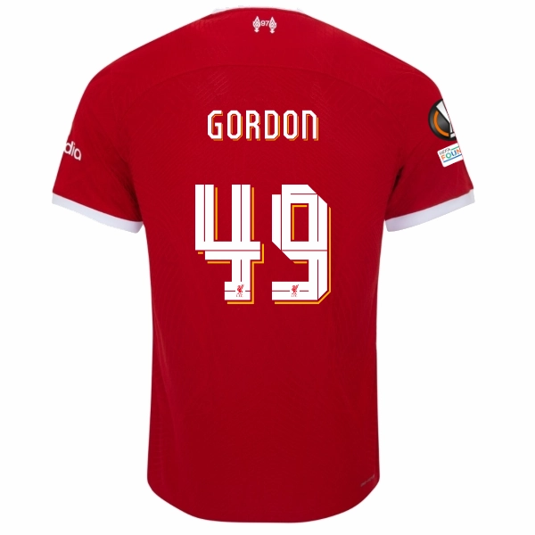 Nike Liverpool Authentic Kaide Gordon Vaporknit Match Home Jersey w/ Europa League Patches 23/24 (Red/White) Gym Wear Temperature Control Technology