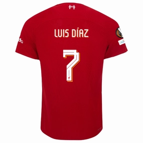 Anti Pilling Finish Anti Pilling Fabric Treatment Nike Liverpool Authentic Luis D??az Vaporknit Match Home Jersey w/ Europa League Patches 23/24 (Red/White)