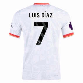 Nike Liverpool Authentic Luis Diaz Third Jersey w/ EPL Patch 24/25 (White/Pure Platinum) Maximum Performance Temperature Control Technology
