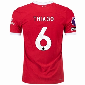 Nike Liverpool Authentic Thiago Vaporknit Match Home Jersey w/ EPL   No Room For Racism 23/24 (Red/White) Reinforced Seams Heat Transfer Graphics