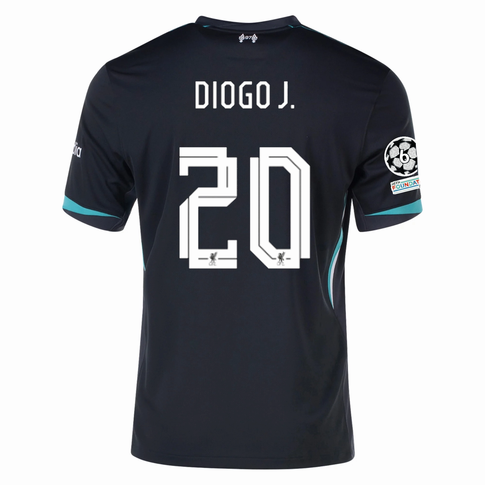 Mesh Panel Ventilation fitness gear Nike Liverpool Diogo Jota Away Jersey w/ Champions League Patches 24/25 (Night Forest/Washed Teal)