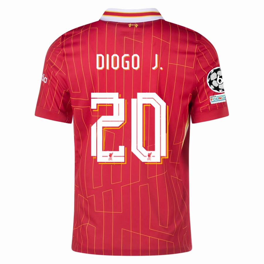 Core Support Essential Fit Nike Liverpool Diogo Jota Home Jersey w/ Champions League Patches 24/25 (Gym Red/Chrome Yellow)