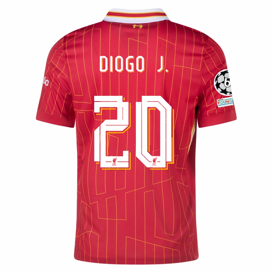 Nike Liverpool Diogo Jota Home Jersey w/ Champions League Patches 24/25 (Gym Red/Chrome Yellow) Eco Friendly Recycled Yarn Friction Free Seams