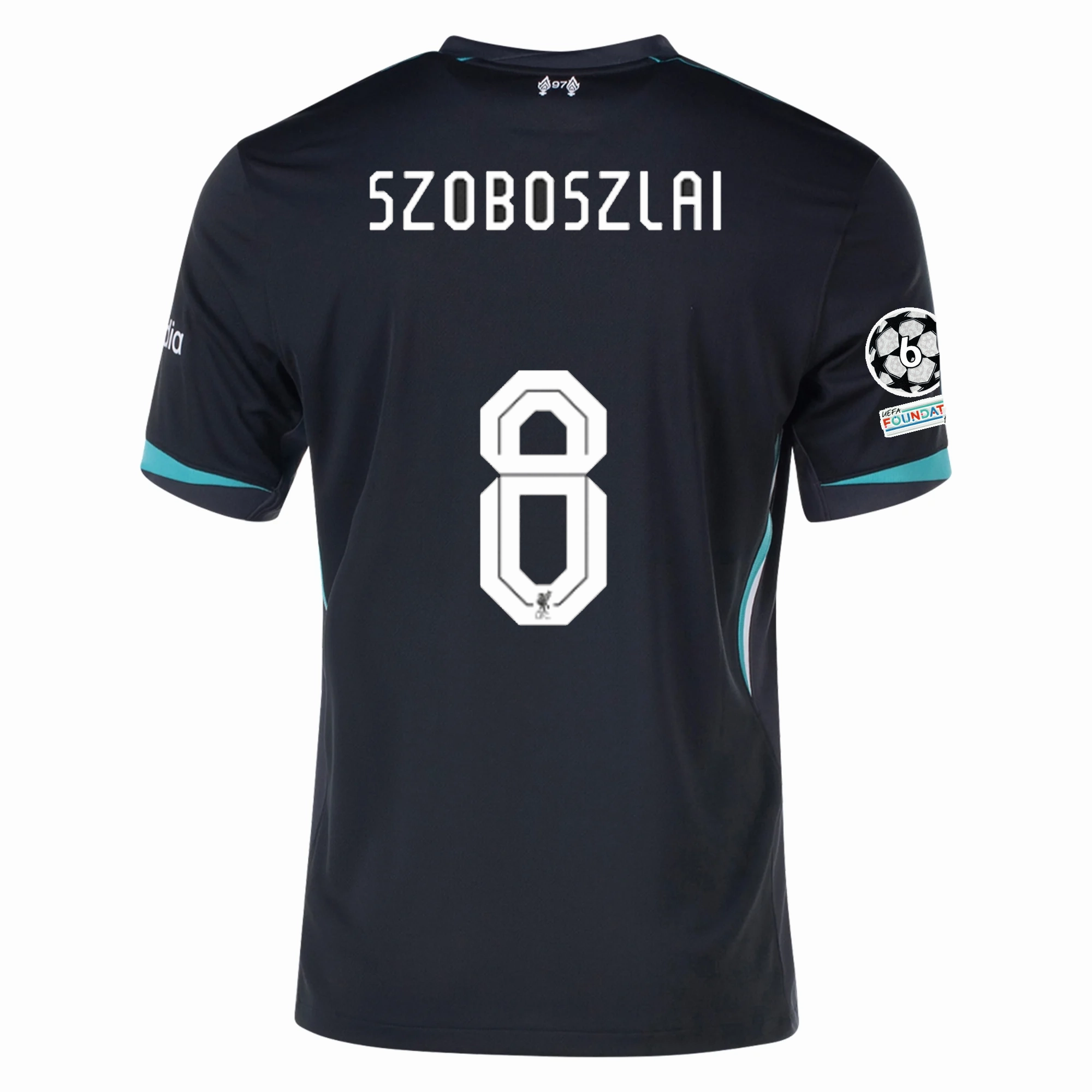 Multi Zone Ventilation Nike Liverpool Dominik Szoboszlai Away Jersey w/ Champions League Patches 24/25 (Night Forest/Washed Teal)