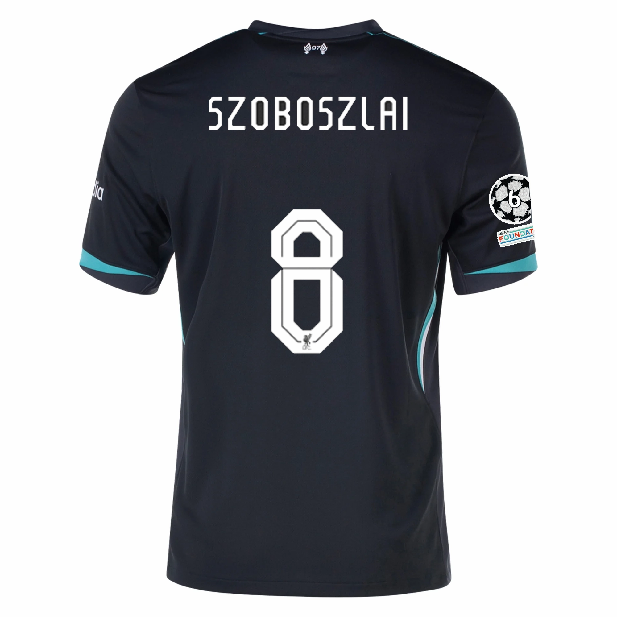 Nike Liverpool Dominik Szoboszlai Away Jersey w/ Champions League Patches 24/25 (Night Forest/Washed Teal) High Compression Support