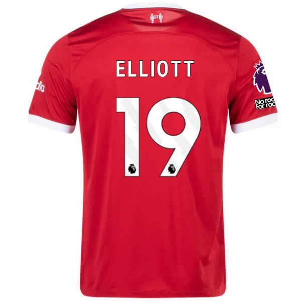 Nike Liverpool Harvey Elliott Home Jersey w/ EPL   No Room For Racism Patches 23/24 (Red/White) Flexible Shoulder Design