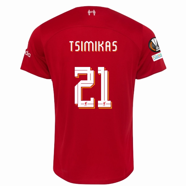 Nike Liverpool Kostas Tsimikas Home Jersey w/ Europa League Patches 23/24 (Red/White) Street Flex Tagless Neckline