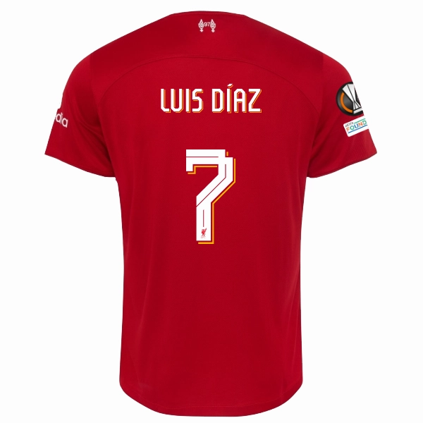 Nike Liverpool Luis D??az Home Jersey w/ Europa League Patches 23/24 (Red/White) Active Comfort Non Restrictive Tailoring