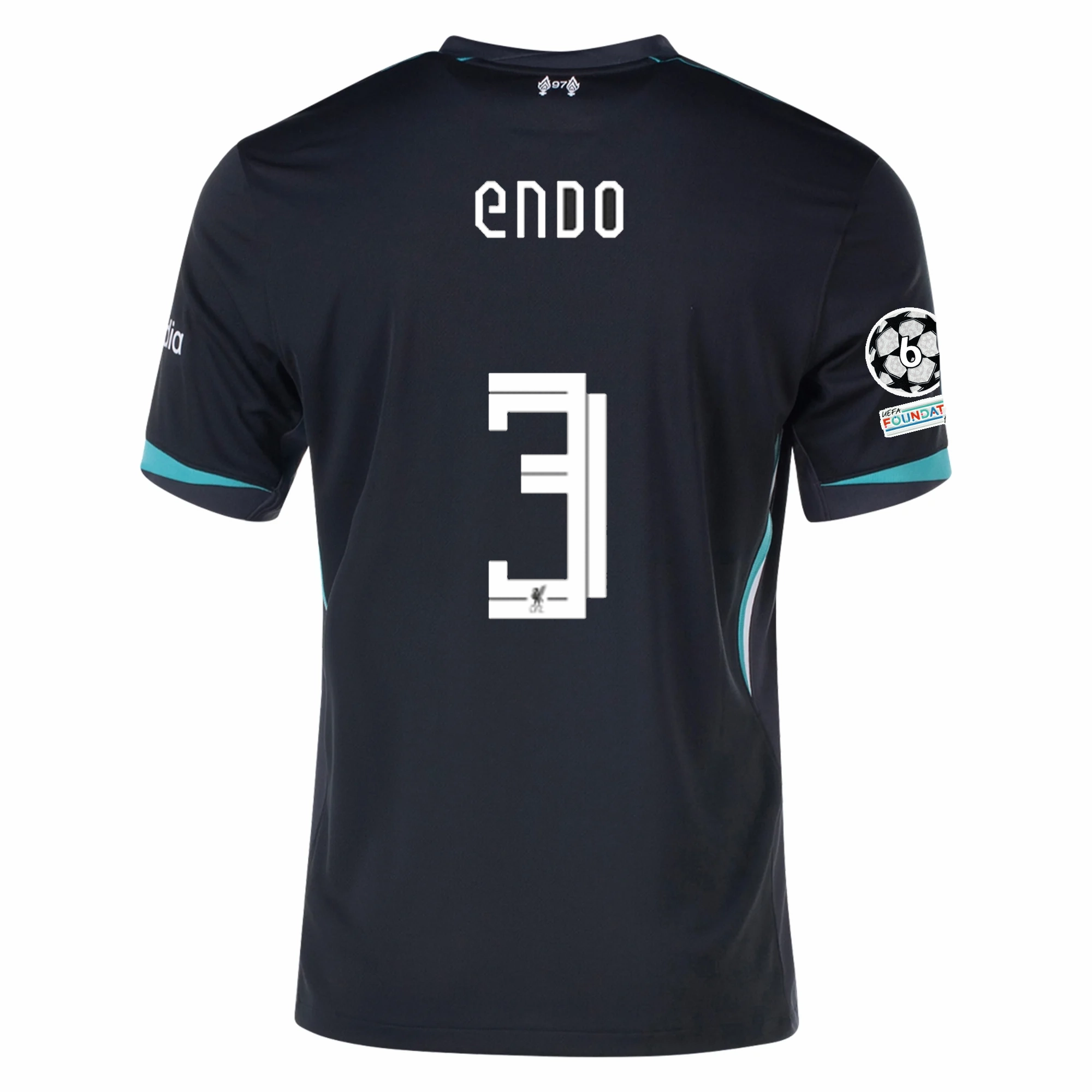 Effortless Style Laser Cut Vents Nike Liverpool Wataru End?? Away Jersey w/ Champions League Patches 24/25 (Night Forest/Washed Teal)