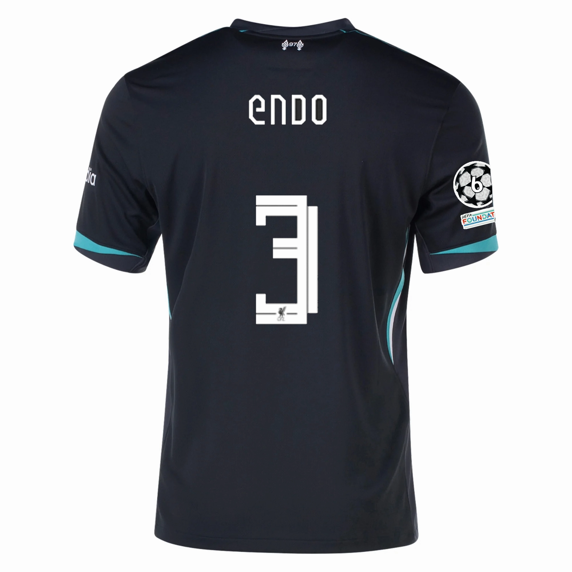 Nike Liverpool Wataru End?? Away Jersey w/ Champions League Patches 24/25 (Night Forest/Washed Teal) Reflective details